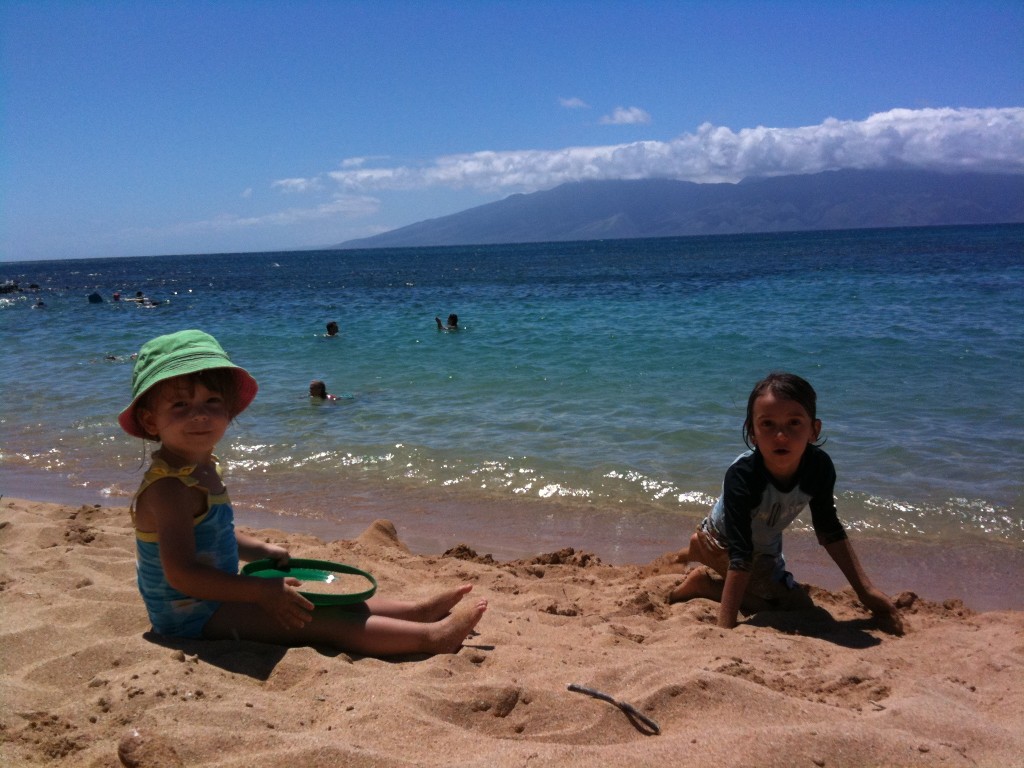 H C and A on the beach