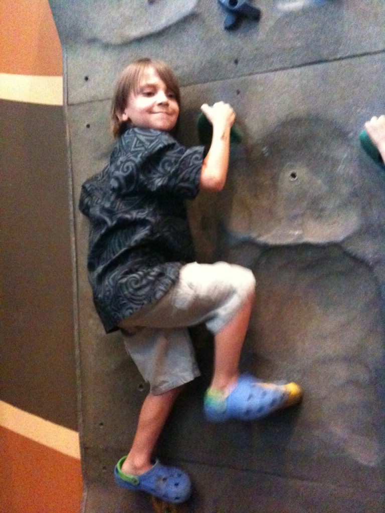 T A climbs wall